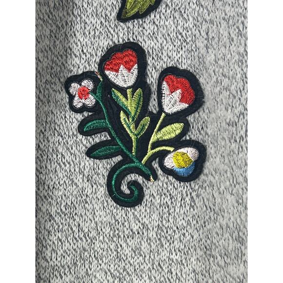 Hail3y:23 Cardigan Sweater Medium PETITE Gray Hooded Applique Embroidered Pocket - Picture 8 of 15